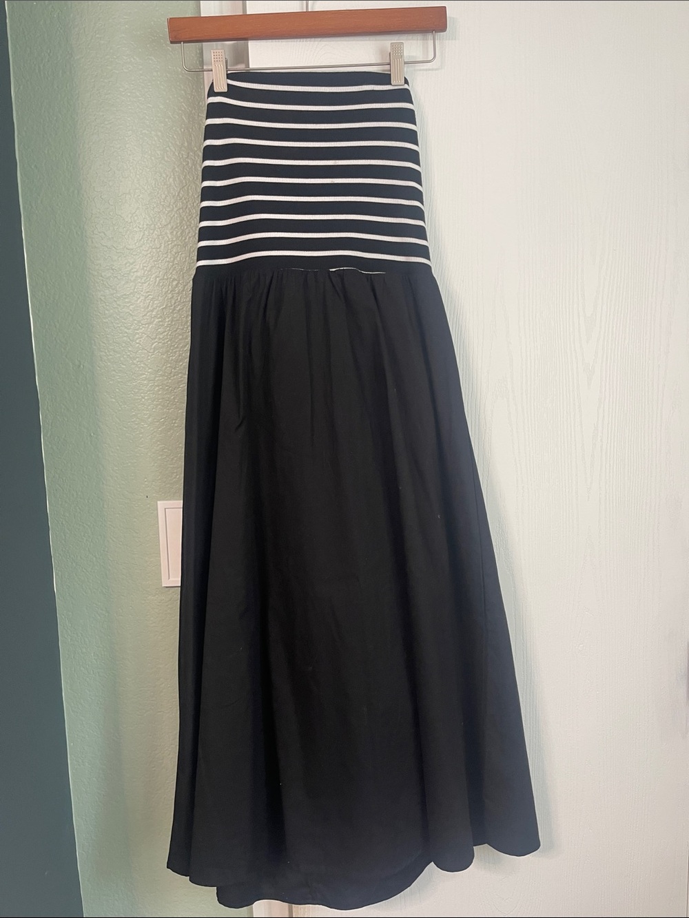 Striped High-Waist Black Maxi Dress